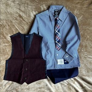 IZOD Boys' Blue Checkered Shirt with Tie and Vest Set